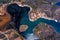 Greece in summer time , aerial view of mainland beach of Aegean sea , sailing travel