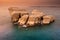 Greece in summer time , Sarakinikos beach at sunset time , Milos island from Aegean sea