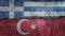 Greece and Turkey flag on cracked wall background. Economics, politics conflicts, war concept texture background