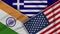 Greece United States of America India Flags Together Fabric Texture Illustration