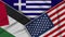 Greece United States of America Palestine Flags Together Fabric Texture Illustration