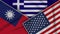 Greece United States of America Taiwan Flags Together Fabric Texture Illustration