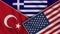 Greece United States of America Turkey Flags Together Fabric Texture Illustration