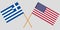 Greece and USA. Crossed Greek and American flags. Official colors. Correct proportion. Vector