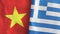 Greece and Vietnam two flags textile cloth 3D rendering