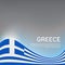 Greece wavy flag on a glossy gray background. National poster design. Creative business booklet. State greek patriotic banner