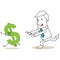 Greedy cartoon businessman chasing dollar sign