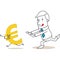 Greedy cartoon businessman chasing euro sign