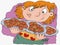 Greedy child with freshly baked cookies comic humorist design