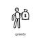 Greedy icon. Trendy modern flat linear vector Greedy icon on white background from thin line Activity and Hobbies collection