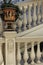 Greek ancient architecture. Stone and marble stairs with greek vase with plant. Old architecture design.