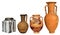 Greek antique and modern vases on the white background