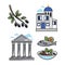 Greek architectural and food symbols isolated illustrations set