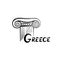 Greek architectural symbol. Ionic column. Travel Greece label