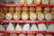 Greek cheeses on shop shelf, Heraklion.