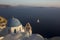 Greek church and sail boat, Santorini