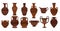 Greek clay pots. Illustration of clay roman traditional vase. Ancient vase set ancient urn, amphora, jar and jug