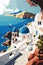 Greek coastal town flat color vector illustration. Summer holiday in Greece.