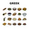 greek cuisine food lunch icons set vector