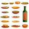 Greek cuisine icons set, cartoon style