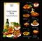 Greek cuisine traditional dishes menu, vector