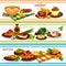 Greek cuisine traditional food banner set design