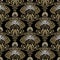 Greek Deco seamless pattern. Gold ancient floral ornaments. Vector ornamental luxury background. Repeat ornate backdrop. Beautiful