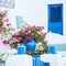 Greek Door and Flowers, Detail on Santorini Island