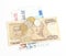 Greek drachma and coins and euro banknotes