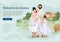 Greek Family on Background Sights of Greece Vector