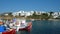 Greek fishing boats harbor cyclades architecture