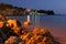 Greek fishing village at dusk