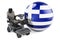Greek flag with indoor powerchair or electric wheelchair, 3D rendering