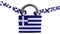 Greek flag padlock chain market and shops closed due to covid-19 coronavitus - 3d rendering