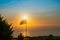 Greek flag in Santorini sunrise