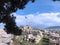 Greek flag and temple  in the acropolis