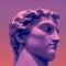 Greek god sculpture in retrowave city pop design, vaporwave style colors