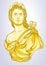 Greek Goddess. Marble bust of beautiful greek man in gold colors. Vetor illustration in line style isolated.