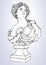 Greek Goddess. Marble bust of pretty greek woman. Great for coloring book. Vetor illustration in line style isolated.