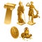 Greek Golden statues, column, shield and jugs