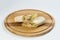 Greek Grilled Gyros with Chicken fillet served on wooden plate