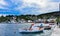 Greek harbour, traditional fishing boats with nets