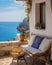 Greek house resort perched on rocks near the sea, set against the stunning backdrop of the Mediterranean.