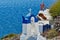 Greek Island Churches Overlooking Sea, Oia, Santorini, Greece