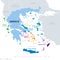 Greek island groups, islands of Greece grouped into clusters, political map