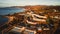 Greek Kiotari Mitsis hotel aerial view HDR with with bay peninsula view.
