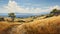 Greek Landscape Painting: Grassy Hill Trail Leading To The Sea