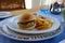 Greek lunch with burger and french fries