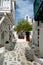 Greek Mykonos street on Mykonos island, Greece