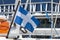 Greek national flag on sea boat